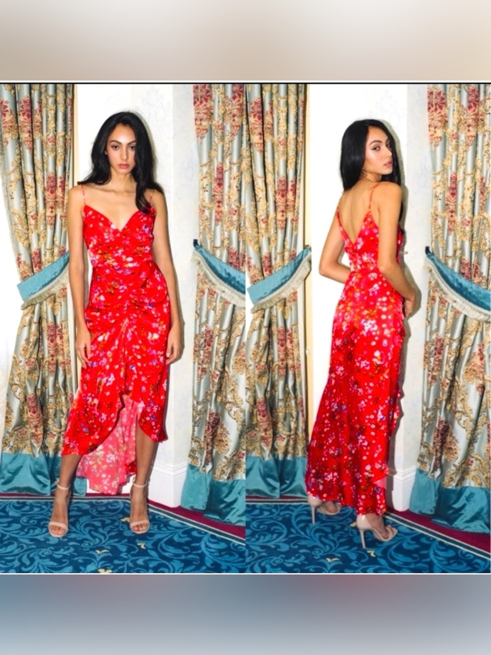 SAU LEE Sofia Dress in Red Floral Size 4